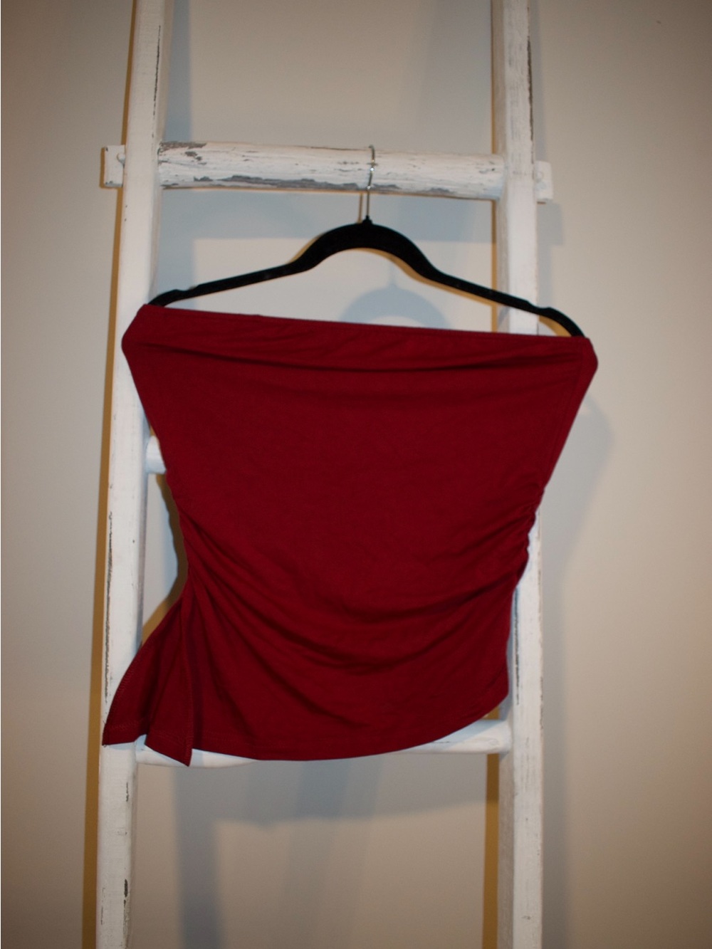 Strapless Ruched Tube Top - Wine Red